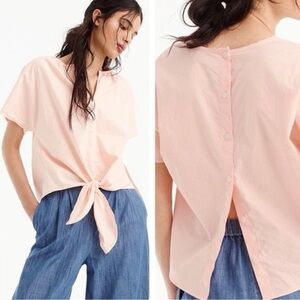 J. Crew Tie-Front Short Sleeve Top in Blue Size Medium Cotton & Lyocell Blend
